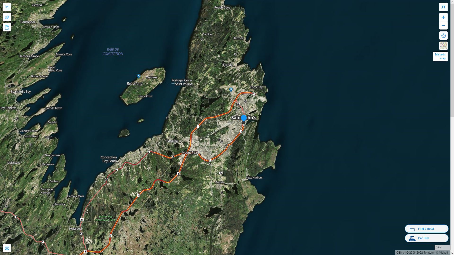 St. John's Highway and Road Map with Satellite View